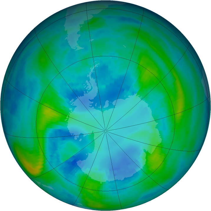 Antarctic ozone map for 20 April 1992